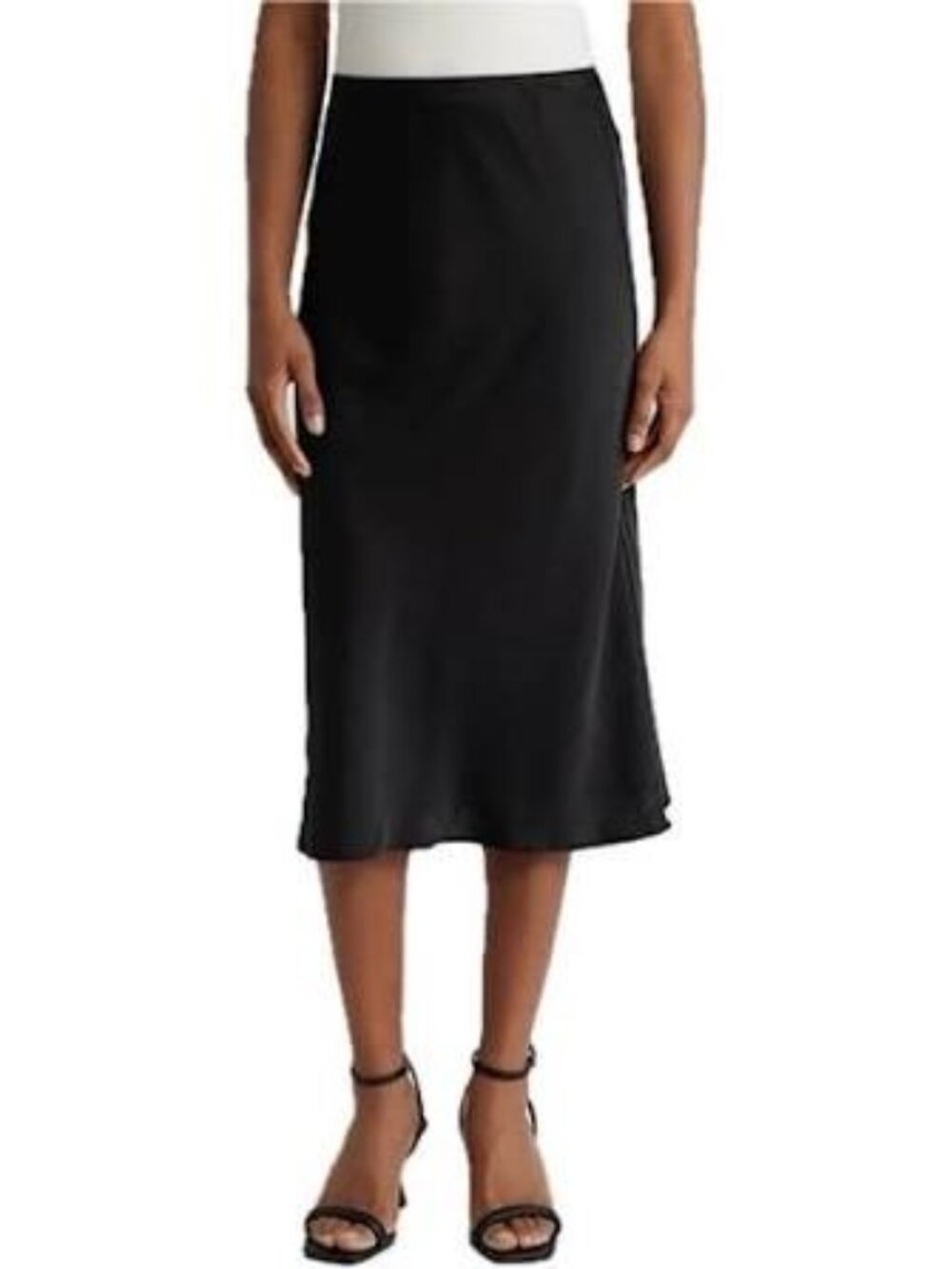 Club Monaco Trycia Skirt Satin Black Midi A-Line High Rise Size 2